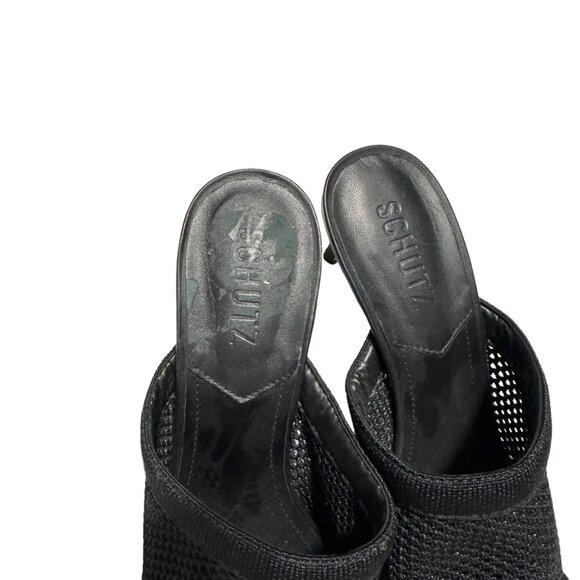 Schutz Sinara Mesh Heeled Slide Sandals Black - Picture 9 of 12